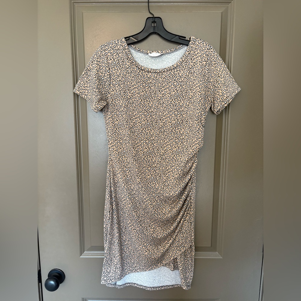 Beige and Black Patterned Mini Dress